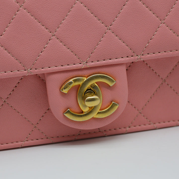 Chanel Pearl Chain Flap Bag in Pink Lambskin with Gold Hardware