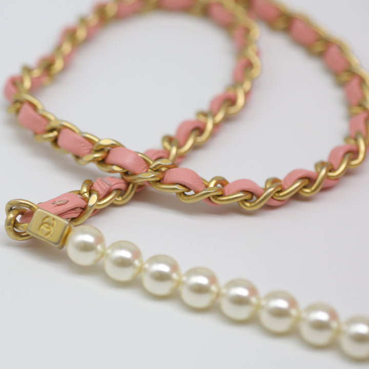 Chanel Pearl Chain Flap Bag in Pink Lambskin with Gold Hardware