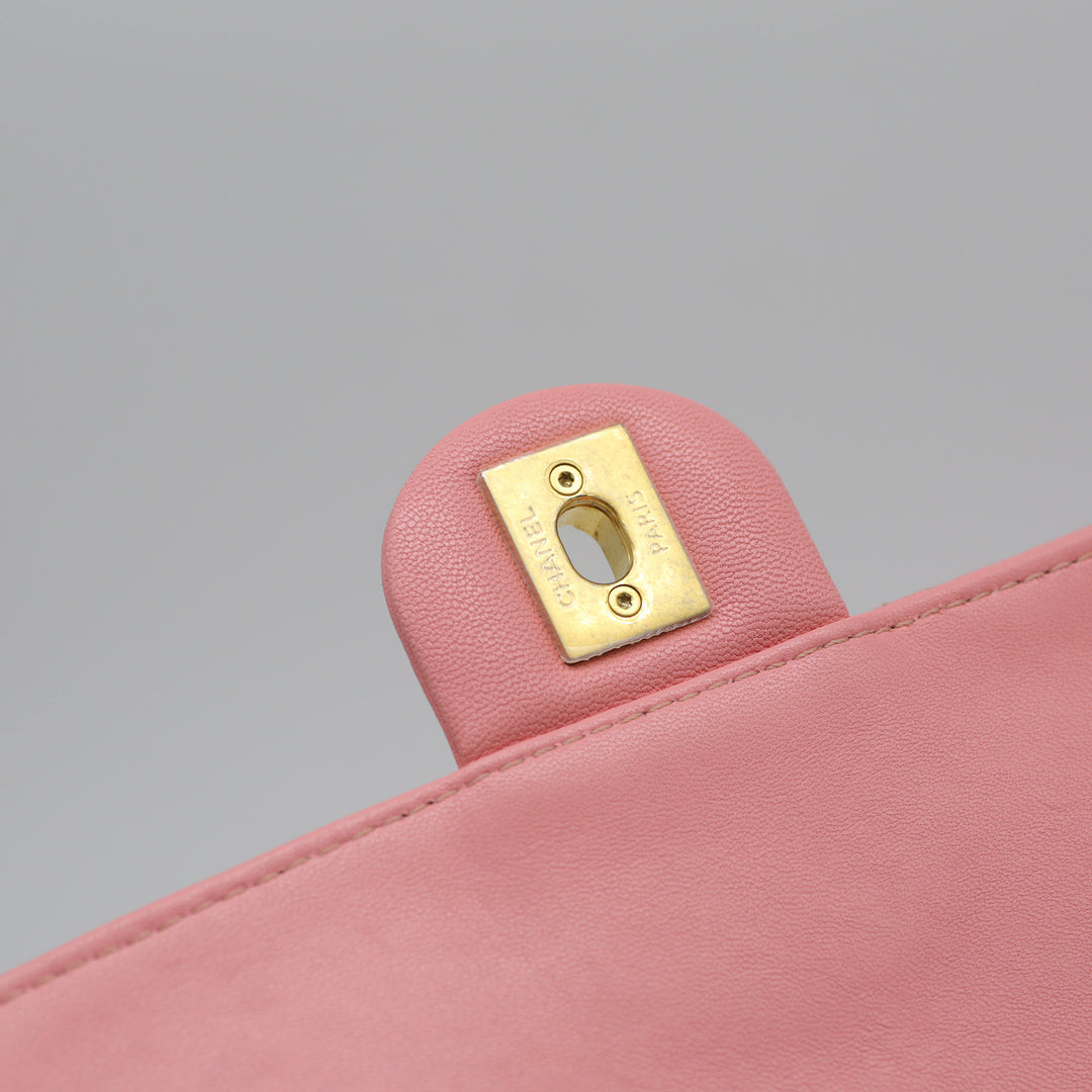 Chanel Pearl Chain Flap Bag in Pink Lambskin with Gold Hardware