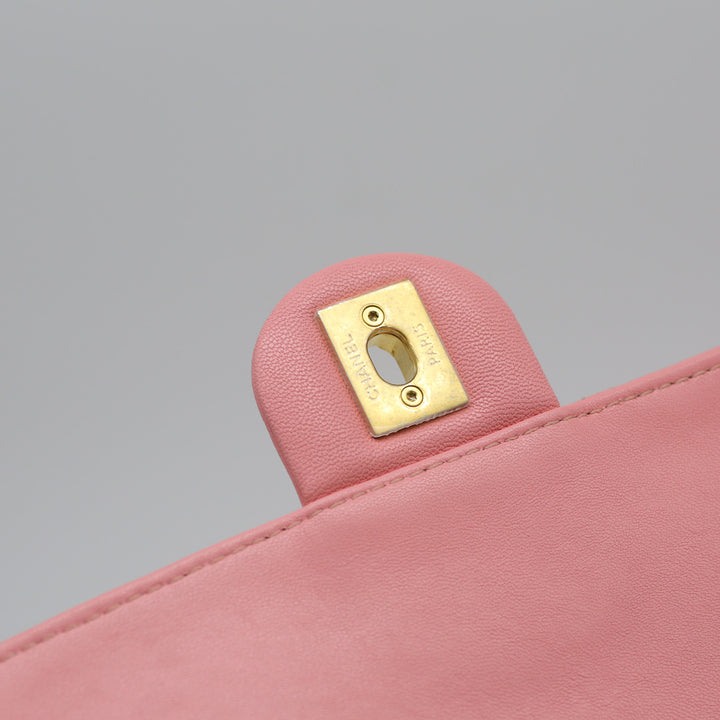 Chanel Pearl Chain Flap Bag in Pink Lambskin with Gold Hardware