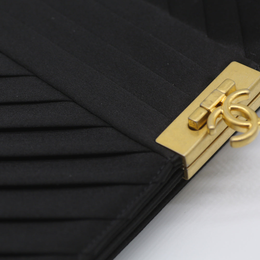 Chanel CC Logo Fold Clasp Clutch in Satin Chevron with Gold Hardware