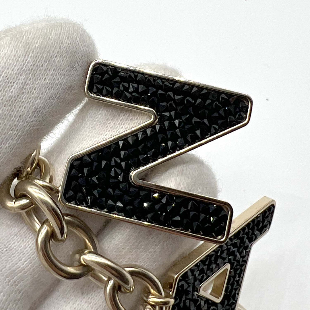 Chanel Black Crystal-Encrusted Letters Gold Chain Charm Bracelet
