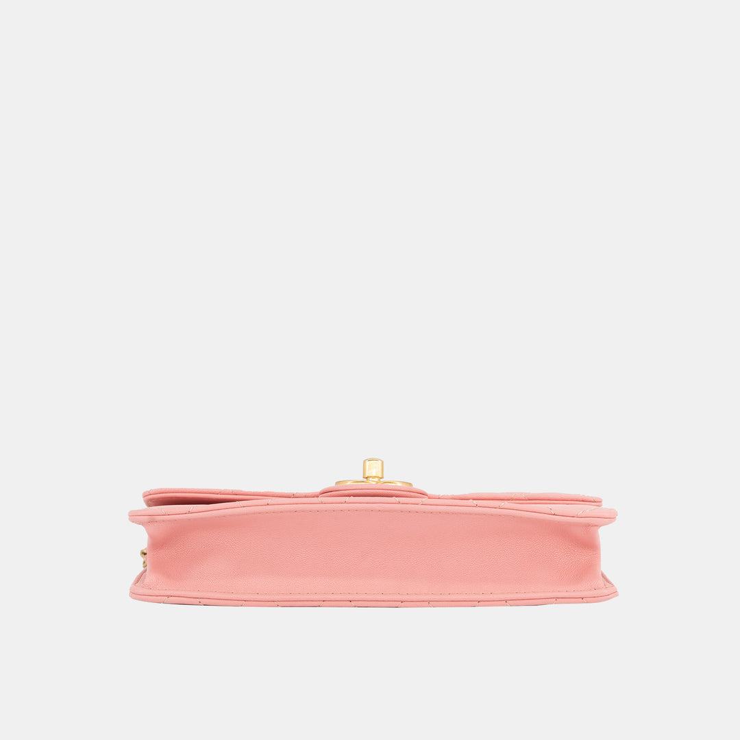 Chanel Pearl Chain Flap Bag in Pink Lambskin with Gold Hardware
