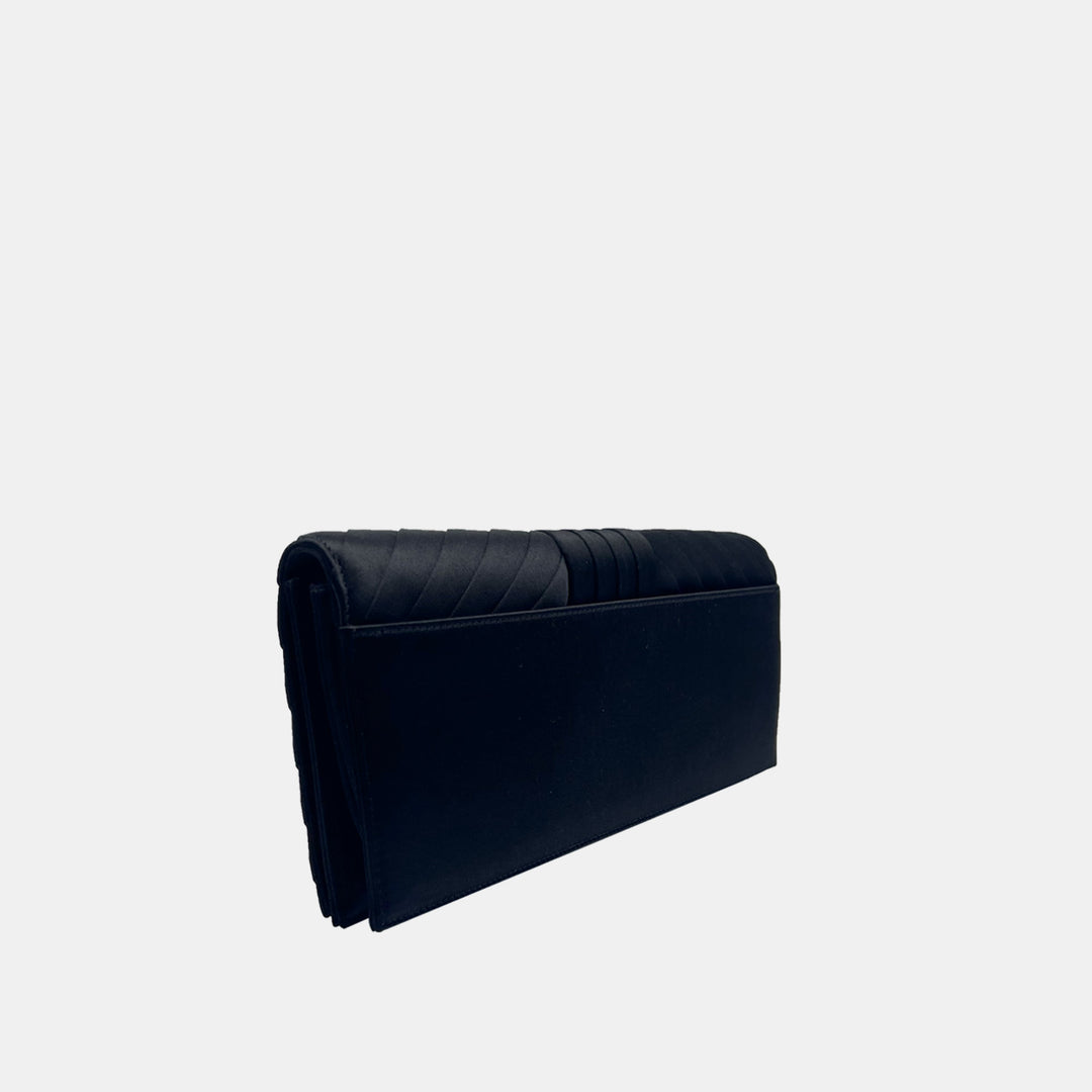 Chanel CC Logo Fold Clasp Clutch in Satin Chevron with Gold Hardware