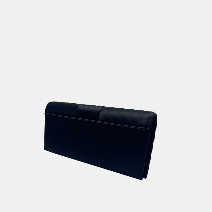 Chanel CC Logo Fold Clasp Clutch in Satin Chevron with Gold Hardware