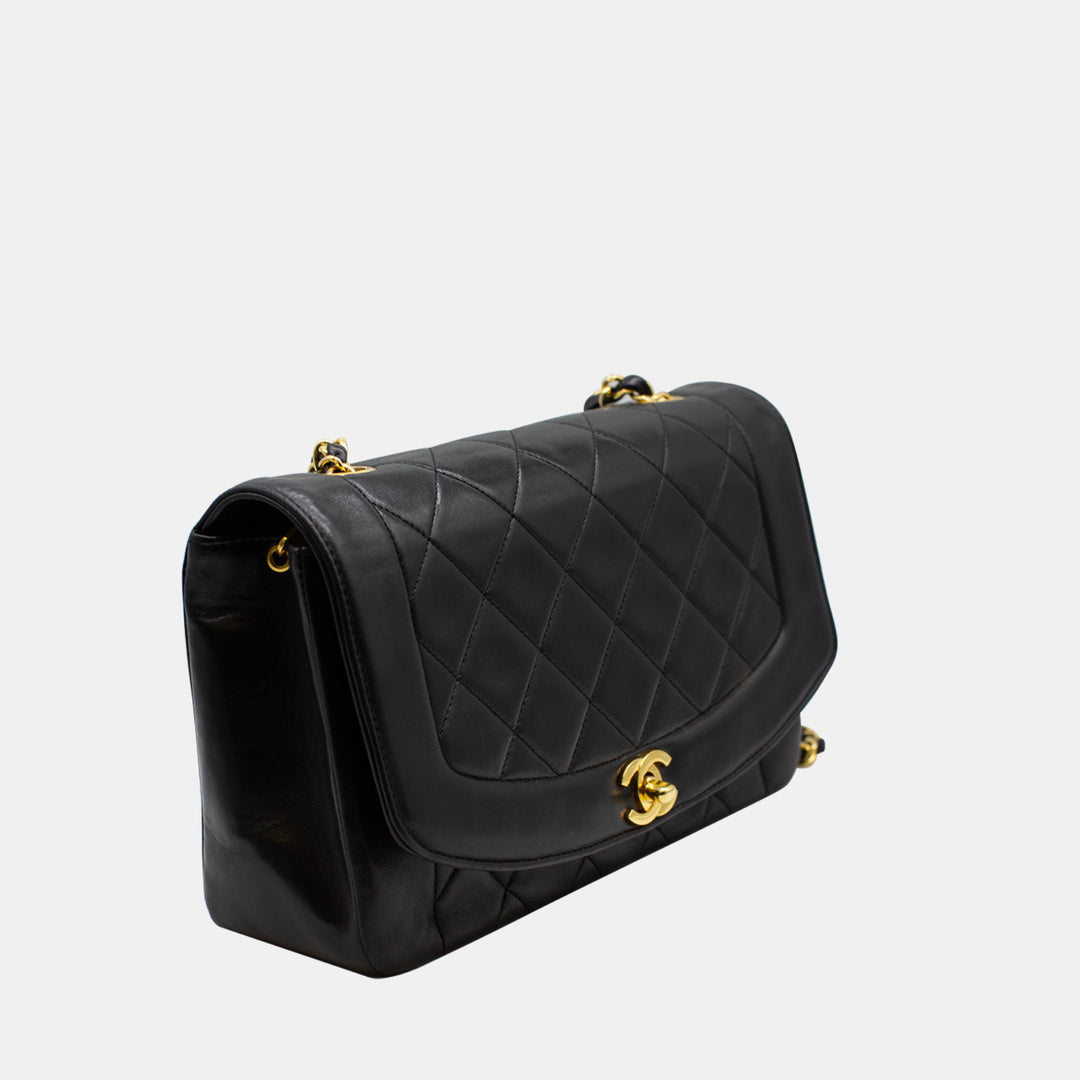 The left side of the bag showing the signature Chanel design.