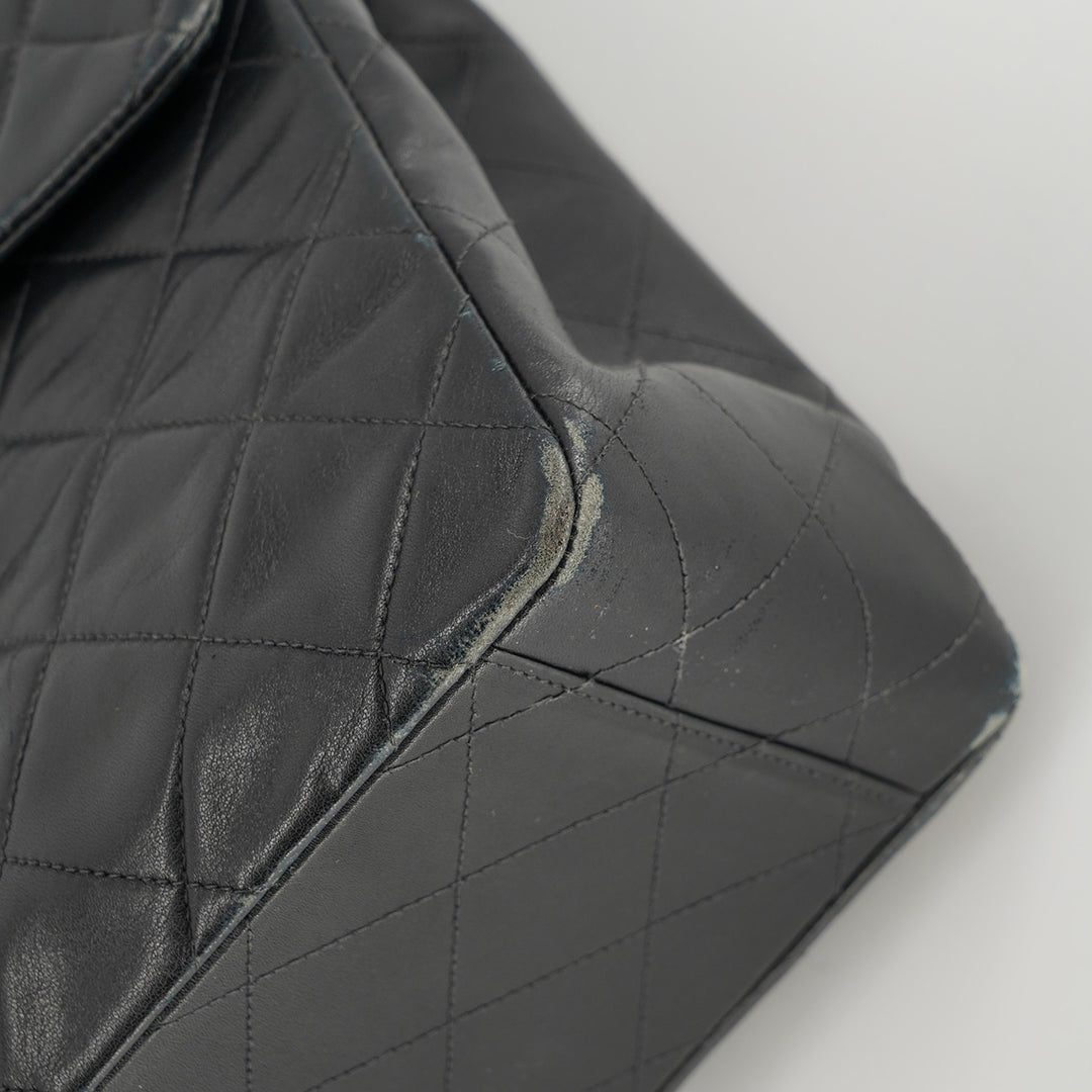 Chanel Vintage Maxi Jumbo XL Flap Bag in Black Quilted Lambskin
