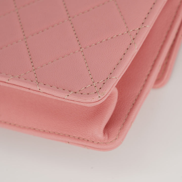 Chanel Pearl Chain Flap Bag in Pink Lambskin with Gold Hardware