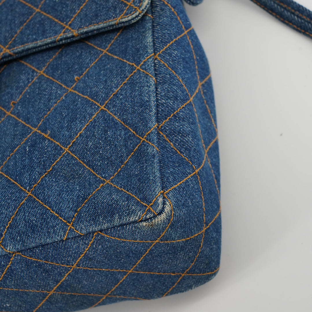 Chanel Vintage Denim Flap Backpack with Gold Hardware