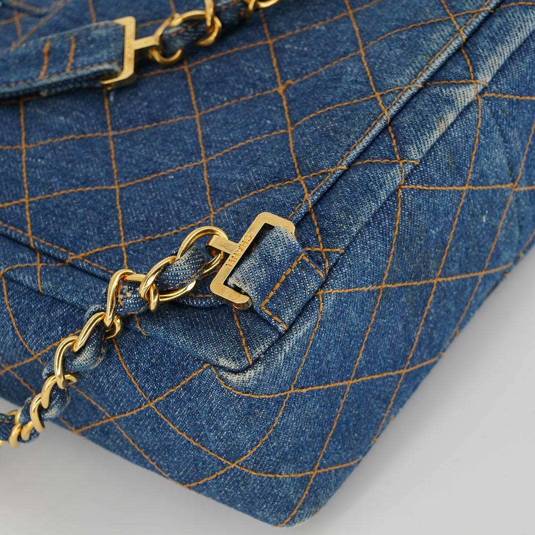 Chanel Vintage Denim Flap Backpack with Gold Hardware