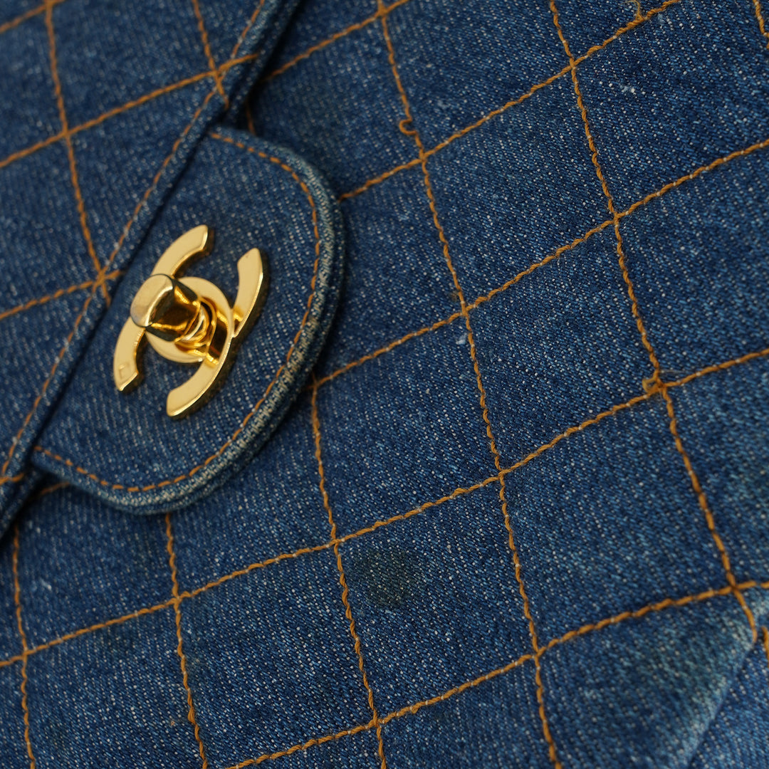 Chanel Vintage Denim Flap Backpack with Gold Hardware