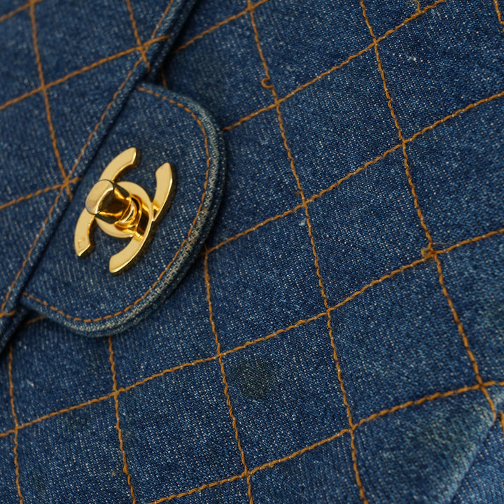Chanel Vintage Denim Flap Backpack with Gold Hardware