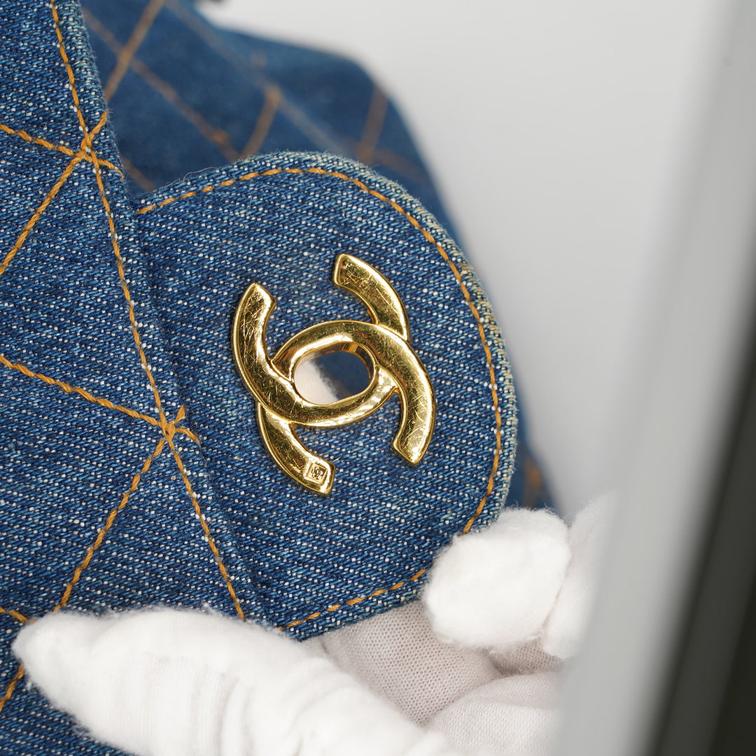 Chanel Vintage Denim Flap Backpack with Gold Hardware