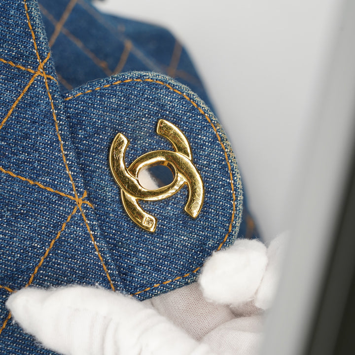 Chanel Vintage Denim Flap Backpack with Gold Hardware