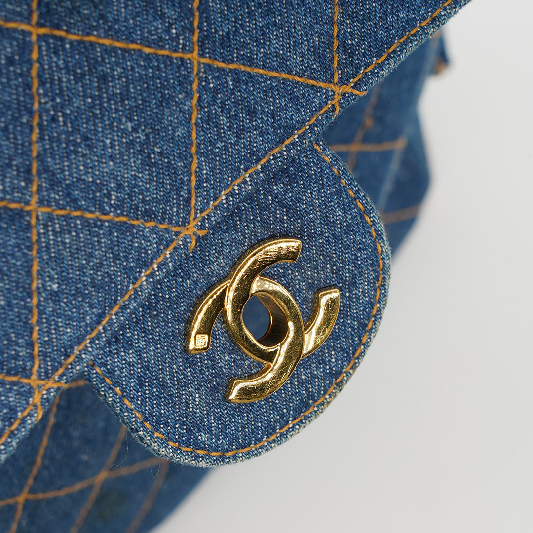 Chanel Vintage Denim Flap Backpack with Gold Hardware