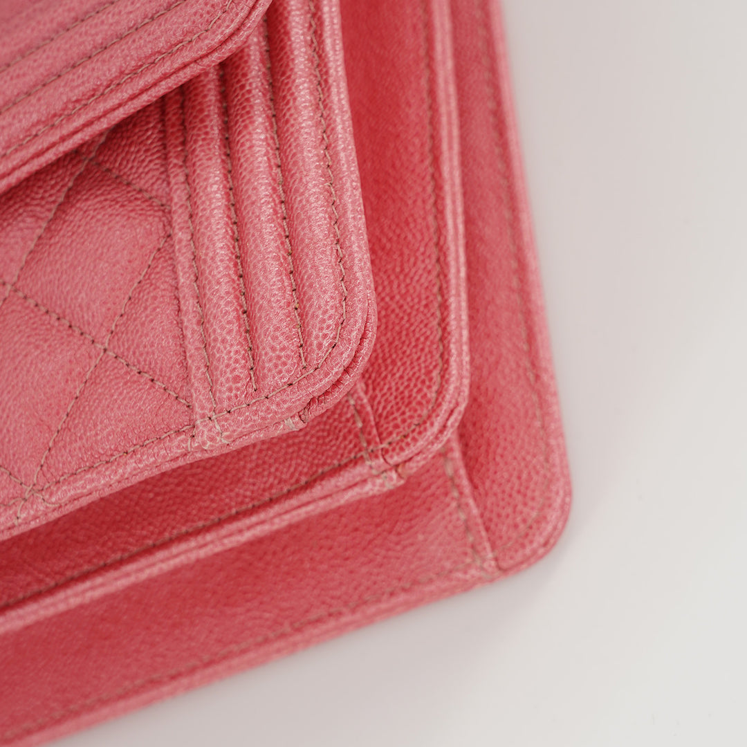 Chanel North South Boy Flap Bag in Pink Caviar and Gold Hardware