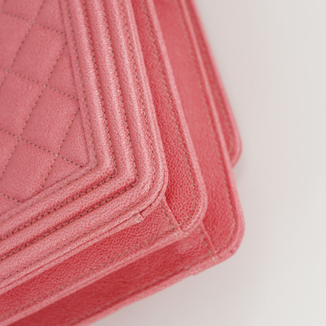 Chanel North South Boy Flap Bag in Pink Caviar and Gold Hardware