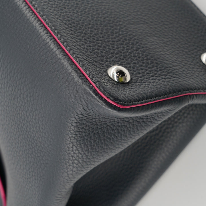Louis Vuitton Capucines MM Black Top Handle Bag in Taurillon Leather and Silver Hardware