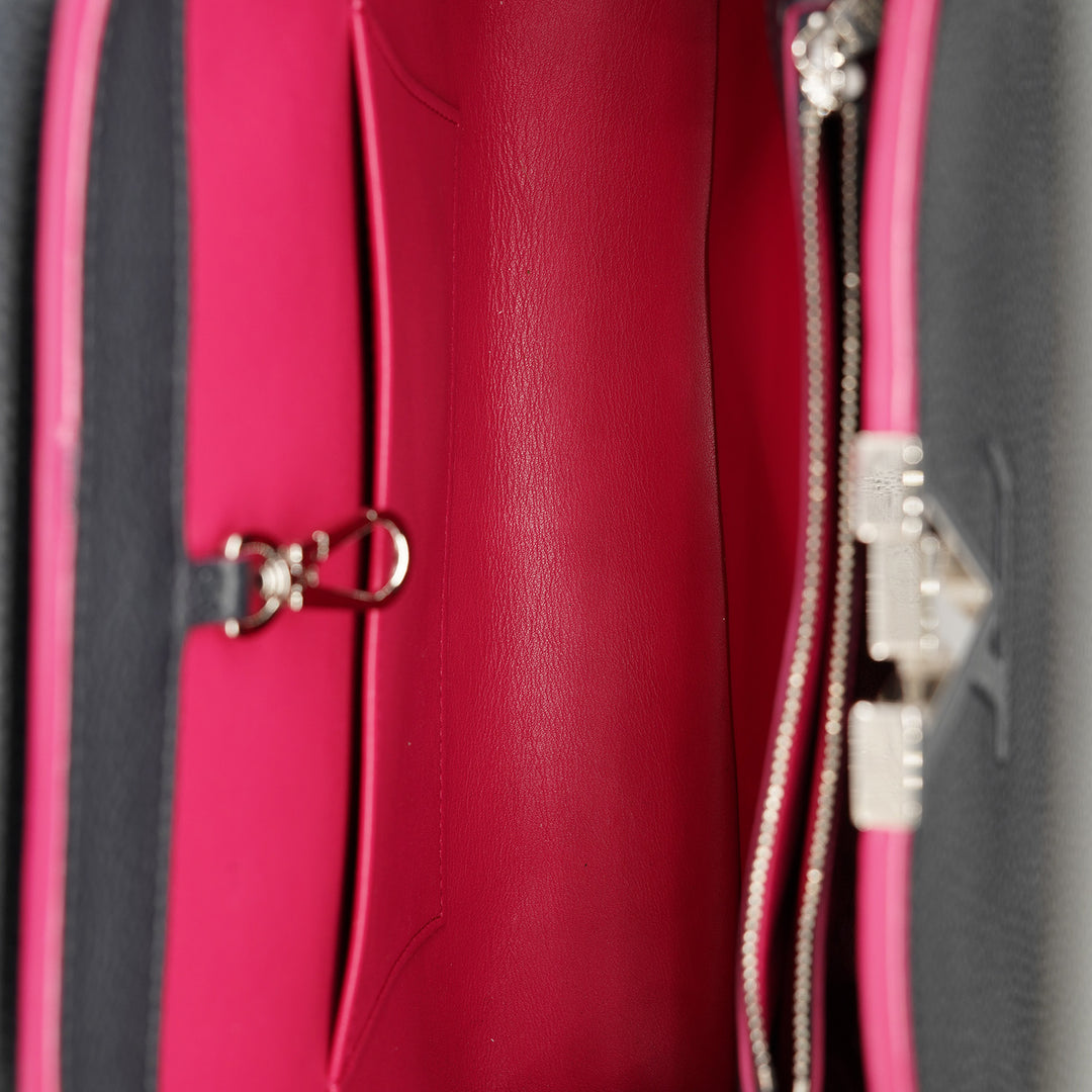 Louis Vuitton Capucines MM Black Top Handle Bag in Taurillon Leather and Silver Hardware