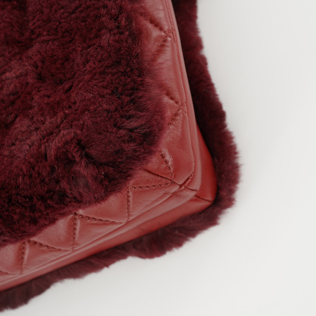 Chanel Metiers D'Art Top Handle Flap Bag in Burgundy Lambskin and Rabbit Fur with Gold Hardware