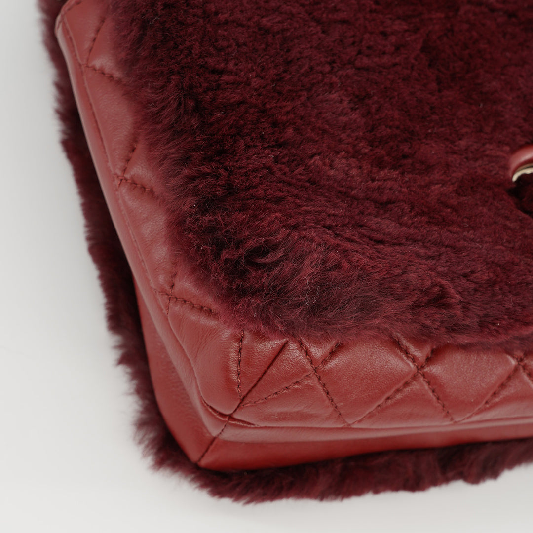 Chanel Metiers D'Art Top Handle Flap Bag in Burgundy Lambskin and Rabbit Fur with Gold Hardware
