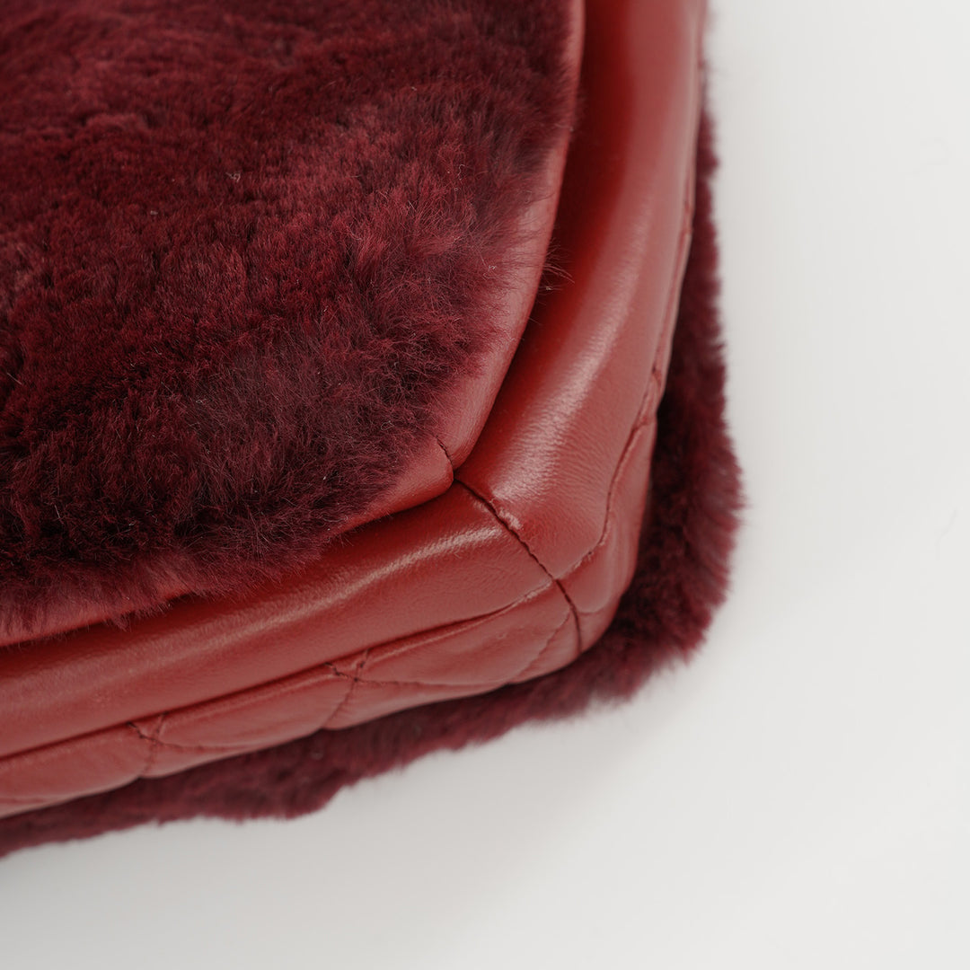 Chanel Metiers D'Art Top Handle Flap Bag in Burgundy Lambskin and Rabbit Fur with Gold Hardware
