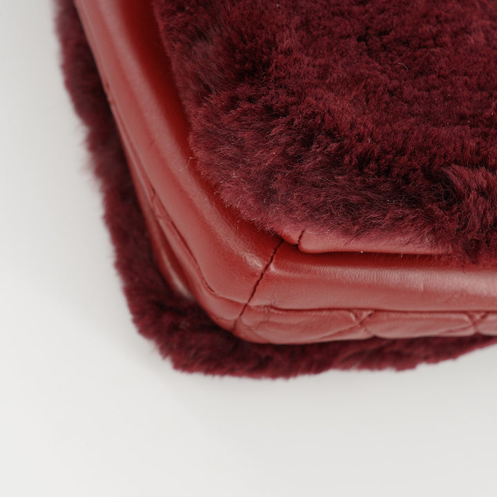 Chanel Metiers D'Art Top Handle Flap Bag in Burgundy Lambskin and Rabbit Fur with Gold Hardware
