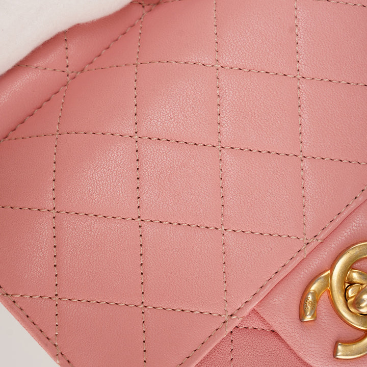 Chanel Pink Vertical Flap with Pearl Chain and Gold Hardware
