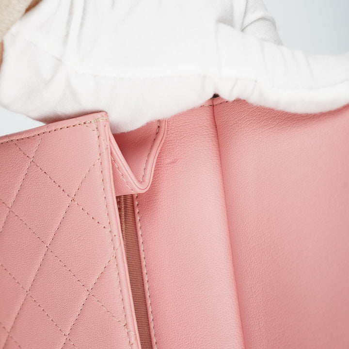 Chanel Pink Vertical Flap with Pearl Chain and Gold Hardware