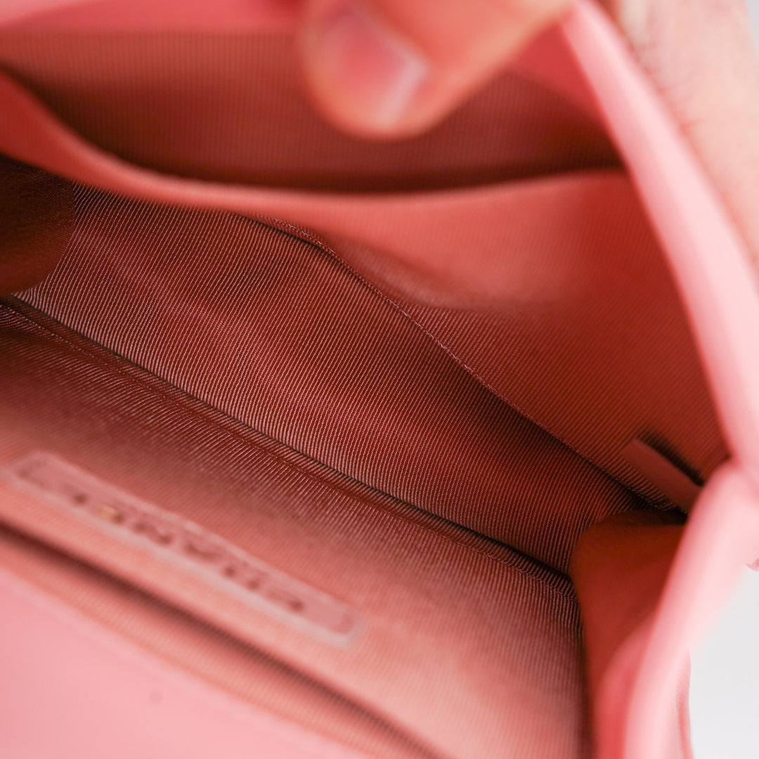 Chanel Pink Vertical Flap with Pearl Chain and Gold Hardware