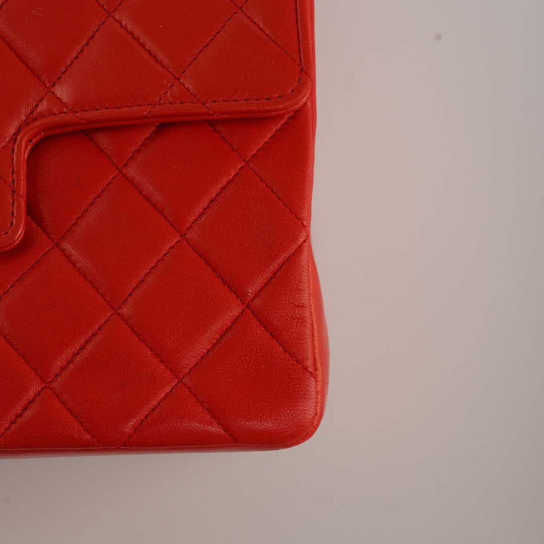 Chanel Vintage Kelly Flap Bag in Red Lambskin and Gold Hardware
