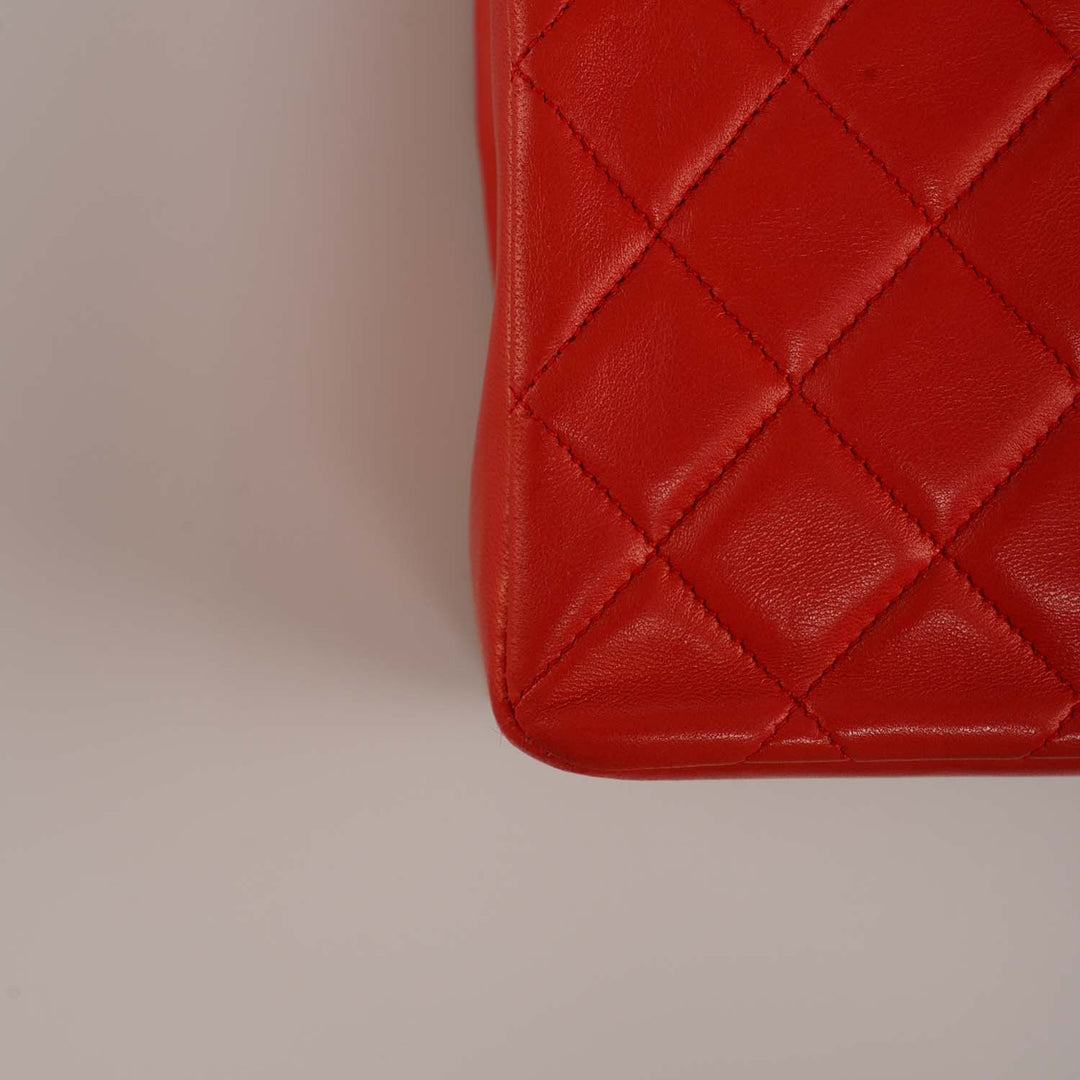 Chanel Vintage Kelly Flap Bag in Red Lambskin and Gold Hardware