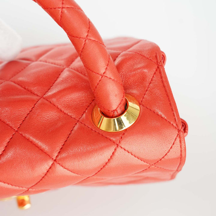 Chanel Vintage Kelly Flap Bag in Red Lambskin and Gold Hardware