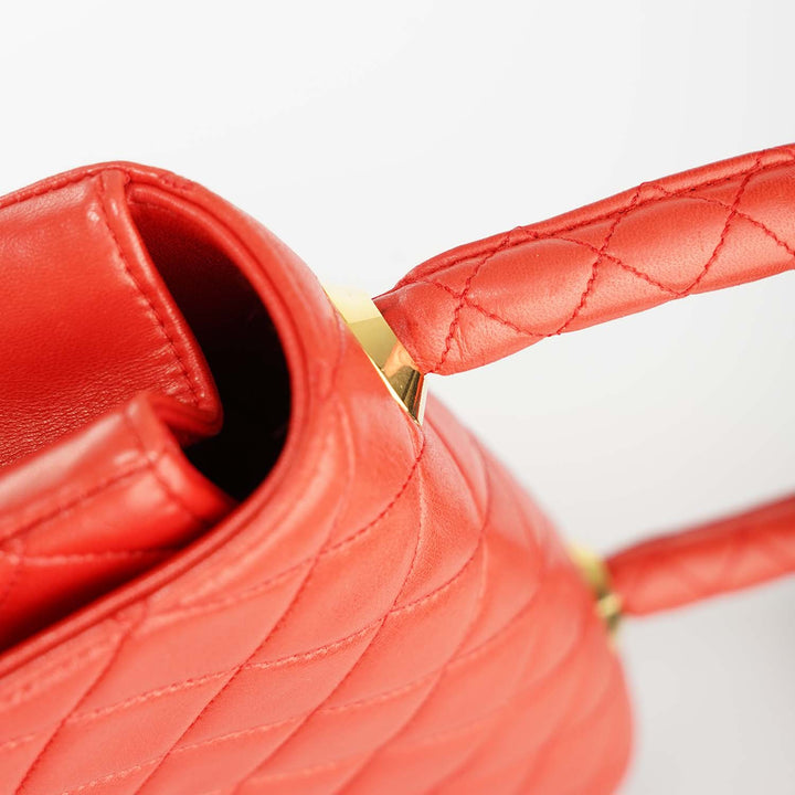 Chanel Vintage Kelly Flap Bag in Red Lambskin and Gold Hardware