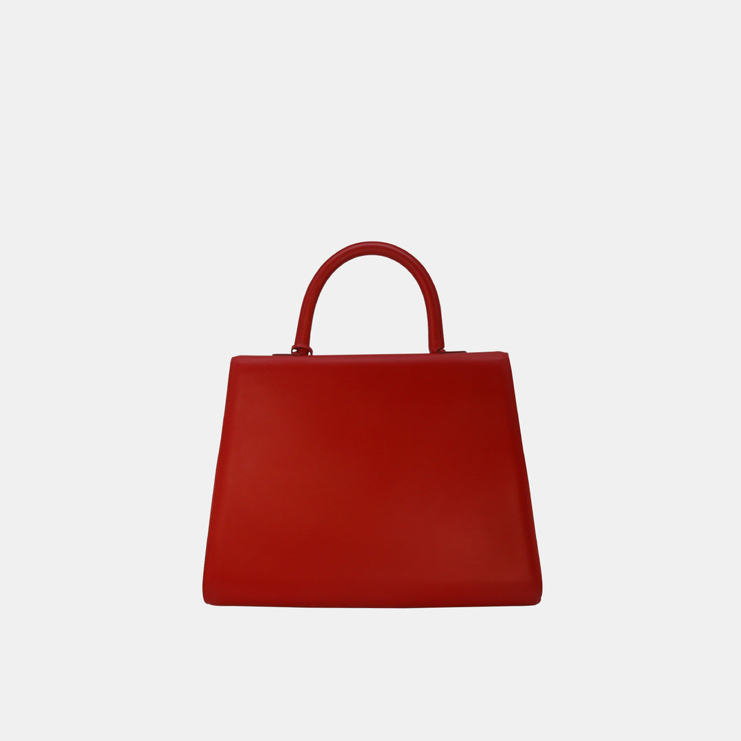 Delvaux Brillant GM Red Box Calfskin Leather Bag with Gold Hardware