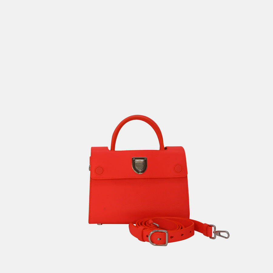 Dior Neo Orange Red Mini Diorever Tote with Silver Hardware.