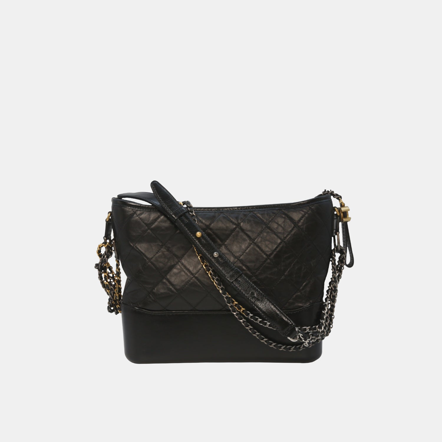 Chanel Gabrielle Hobo Bag Diamond Gabrielle Quilted Aged/Smooth Small Black