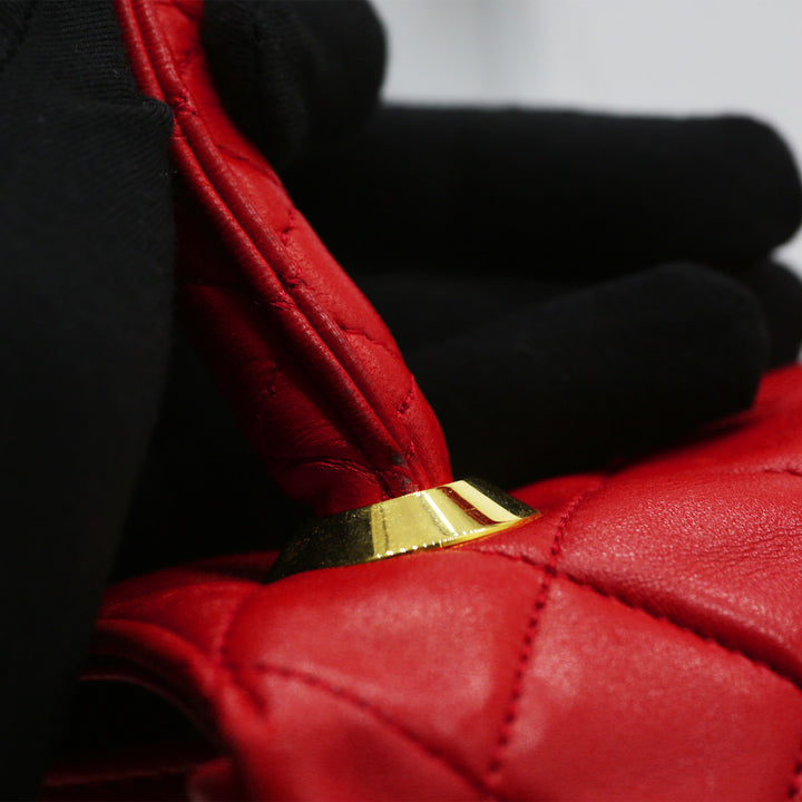 Chanel Vintage Kelly Flap Bag in Red Lambskin and Gold Hardware