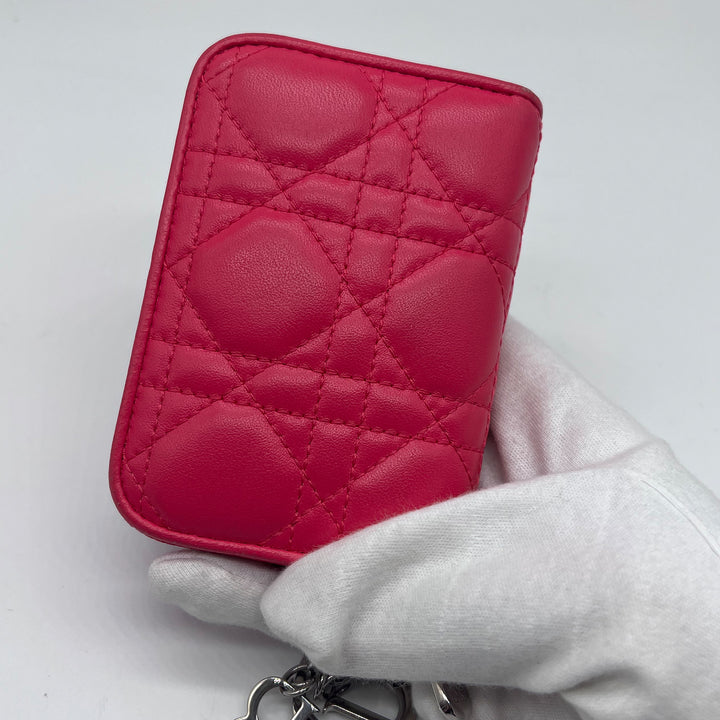 Dior Compact Zip Around Wallet in Fuchsia Cannage Leather