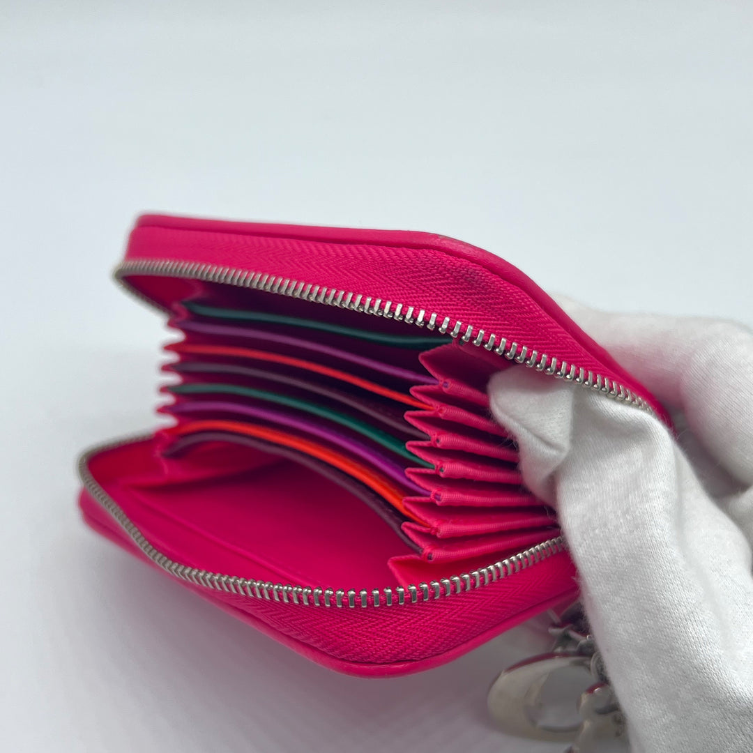 Dior Compact Zip Around Wallet in Fuchsia Cannage Leather