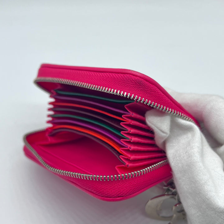 Dior Compact Zip Around Wallet in Fuchsia Cannage Leather
