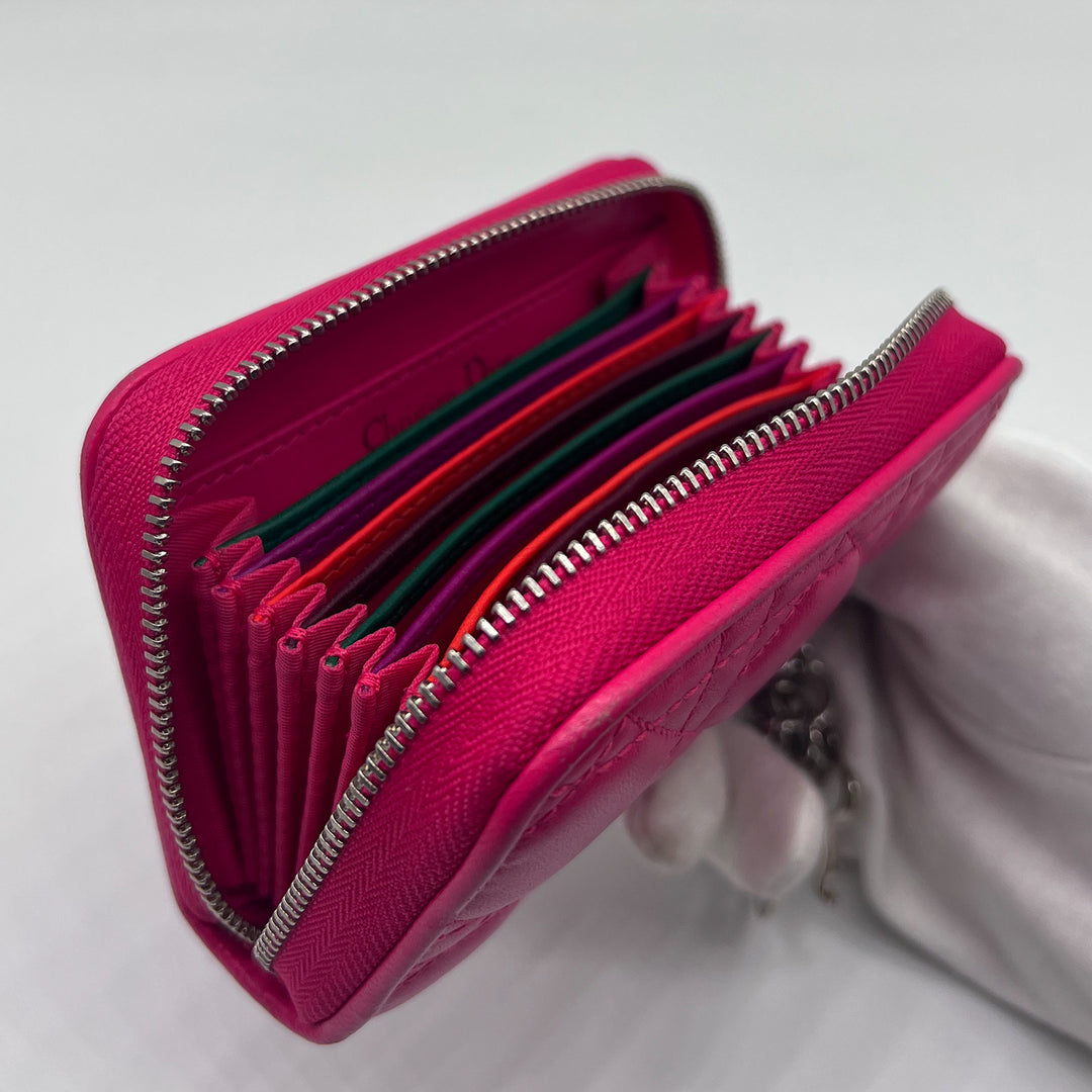 Dior Compact Zip Around Wallet in Fuchsia Cannage Leather