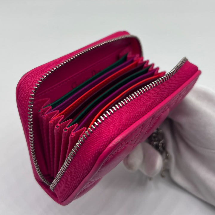 Dior Compact Zip Around Wallet in Fuchsia Cannage Leather