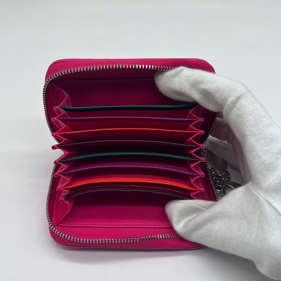 Dior Compact Zip Around Wallet in Fuchsia Cannage Leather