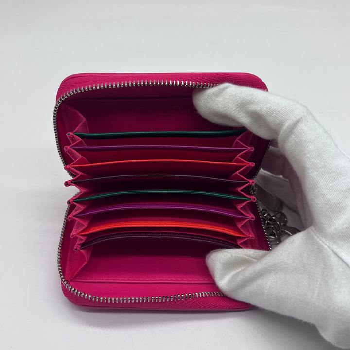 Dior Compact Zip Around Wallet in Fuchsia Cannage Leather