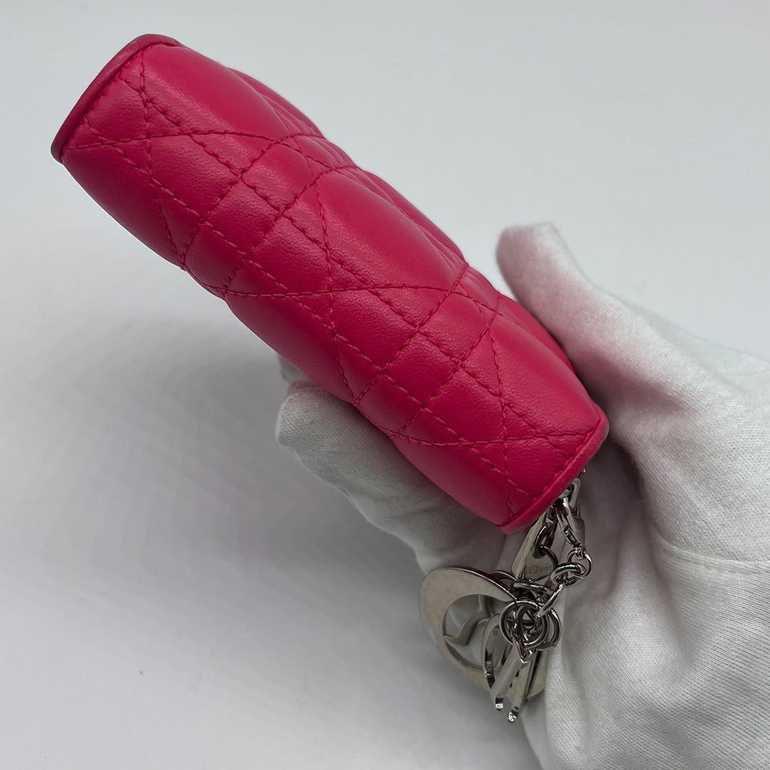 Dior Compact Zip Around Wallet in Fuchsia Cannage Leather