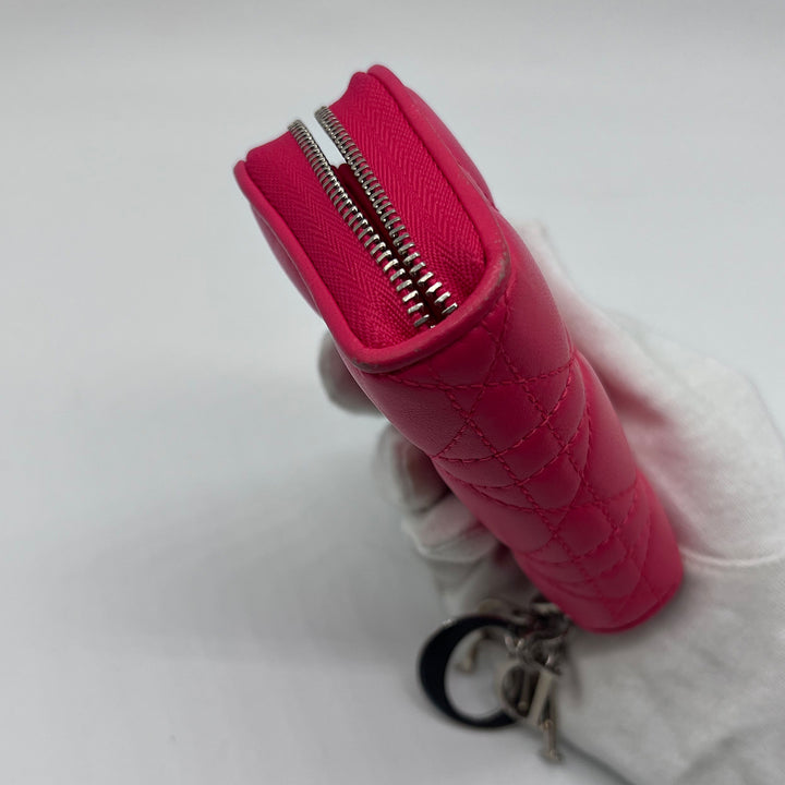 Dior Compact Zip Around Wallet in Fuchsia Cannage Leather
