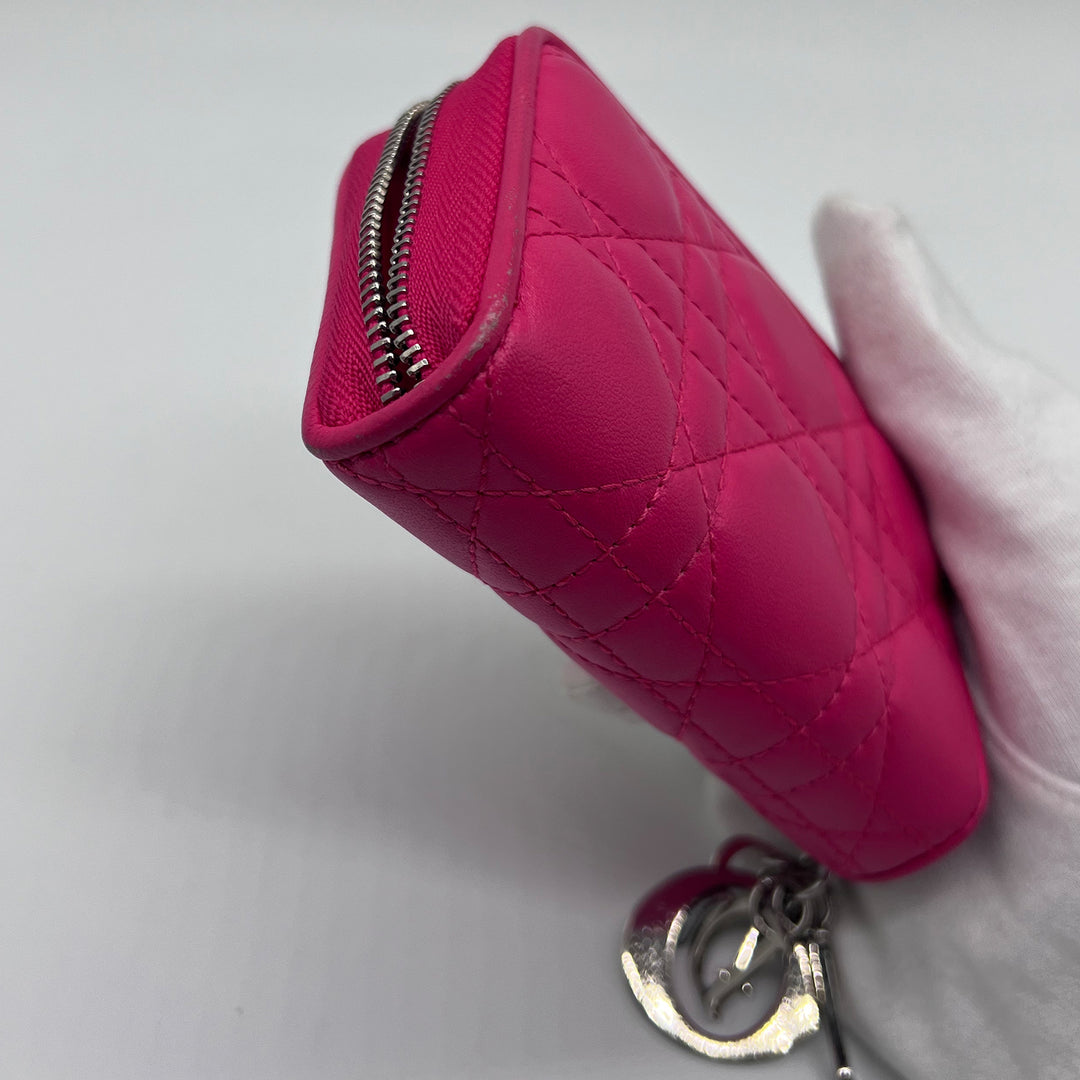 Dior Compact Zip Around Wallet in Fuchsia Cannage Leather