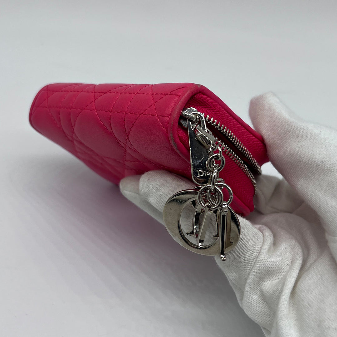 Dior Compact Zip Around Wallet in Fuchsia Cannage Leather