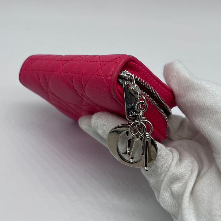 Dior Compact Zip Around Wallet in Fuchsia Cannage Leather